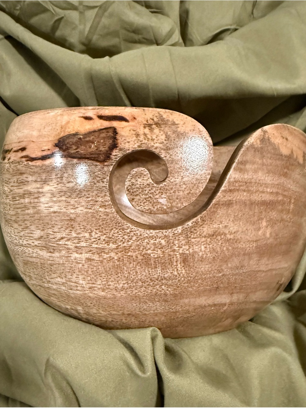 Darn Good Yarn Handcrafted Natural Wood Yarn Bowl in Light Brown